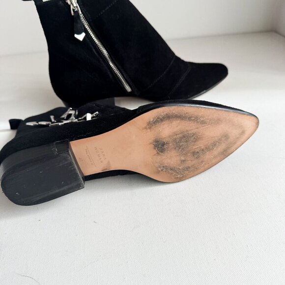 Zara Black Suede Buckle Detail Short Booties 40 - Picture 8 of 9